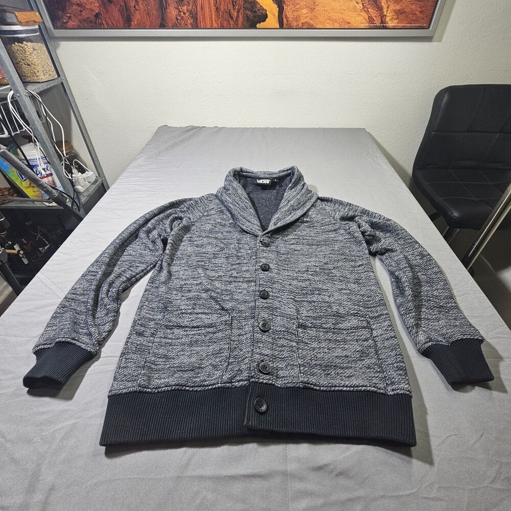 Men’s Vans Knit Cardigan Sweater Shawl Collar Gray Size Small Vans Off The Wall